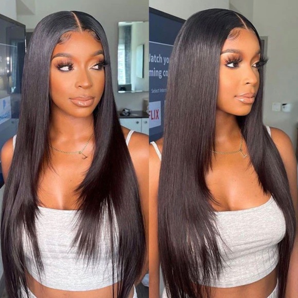 🌹22inch Straight Human Hair Glueless Wig